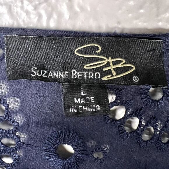 Suzanne Betro Sz L Navy, Black, and White Cutout Open Cardigan Jacket Fringe - Picture 5 of 8